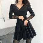 Lace Trim Long-sleeve V-neck Top