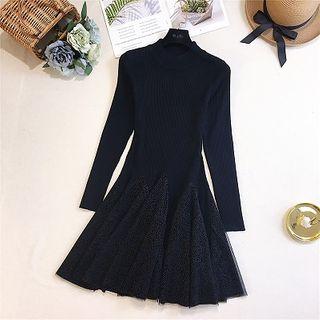 Plain Crewneck Long-sleeve A-line Knit Dress