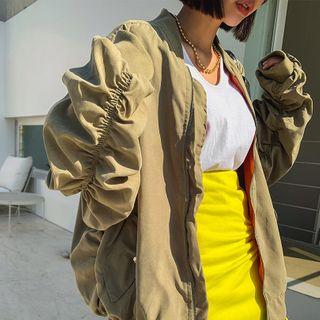 Shirred Balloon-sleeve Oversized Flight Jacket