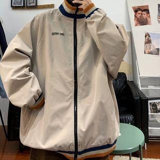 Contrast-trim Printed Oversize Zip Jacket