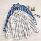 Color-block Striped Distressed Long-sleeve Blouse