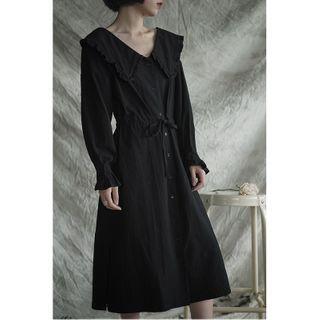 Long-sleeve Button Midi A-line Dress As Shown In Figure - One Size