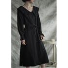Long-sleeve Button Midi A-line Dress As Shown In Figure - One Size