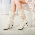 Lace High-heel Mid-calf Boots