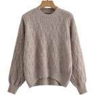 Lantern-sleeve Sweater Dark Khaki - One Size