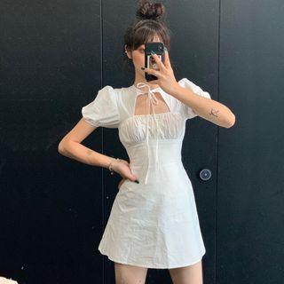 Short-sleeve Open Front Dress As Shown In Figure - One Size