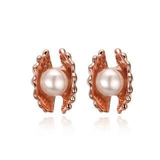 Elegant Fashion Plated Rose Gold Pearl Shell Stud Earrings Rose Gold - One Size