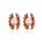 Elegant Fashion Plated Rose Gold Pearl Shell Stud Earrings Rose Gold - One Size