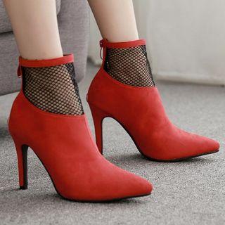 Mesh Panel Pointy Stiletto Heel Short Boots