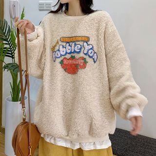 Mock Two-piece Lettering Print Fleece Sweatshirt