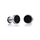 Fashion Simple Black Geometric Round 316l Stainless Steel Stud Earrings Silver - One Size