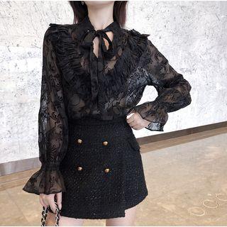 See-through Long-sleeve Chiffon Blouse
