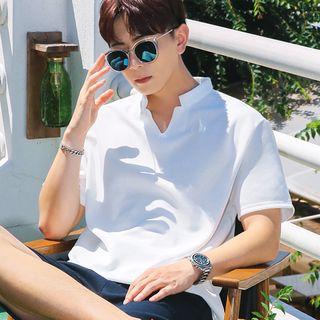 Short-sleeve Open-placket Top