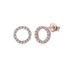 925 Sterling Silver Plated Rose Gold Simple Geometric Round Cubic Zircon Stud Earrings Rose Gold - One Size
