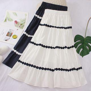 Tiered Embroidered A-line Midi Skirt