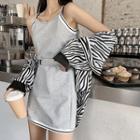 Zebra Print Long-sleeve Loose-fit Shirt / Color-block Camisole Top / Skirt