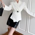 Buckled Irregular Blazer / Frill Trim Mini A-line Skirt