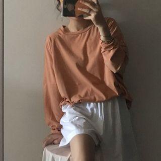 Plain Drop-shoulder Long-sleeve T-shirt