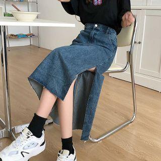 High-waist Split Denim Semi Skirt