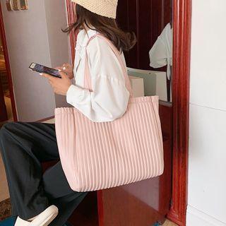 Faux Leather Ribbed Tote Bag