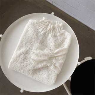 High-neck Scallop-edge Lace Top