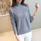 Mock-neck Cable-knit Panel Sweater