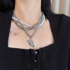 Shoe Pendant Beaded Chain Layered Necklace 1 Pc - Silver - One Size