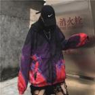 Print Hooded Zip Jacket Dark Purple - One Size