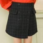 Double-buttoned Plaid Woolen A-line Skirt