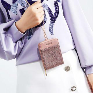Faux Leather Plain Sequin Chain Crossbody Bag