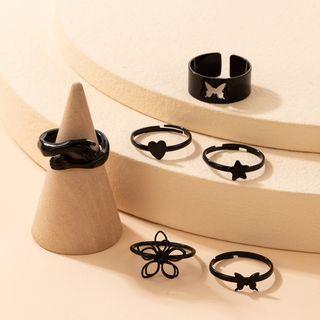 Set Of 6: Ring 21895 - Set Of 6 - Black - One Size
