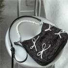 Faux Pearl Ribbon Shoulder Bag Black - One Size