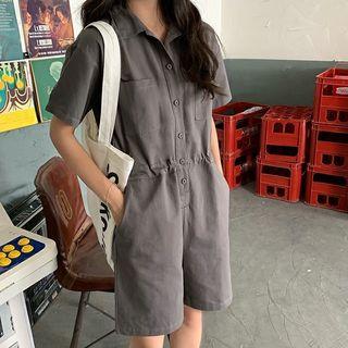 Short-sleeve Lapel Playsuit As Shown In Figure - One Size