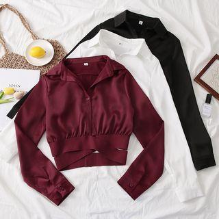 Cross Strap-hem V-neck Crop Shirt
