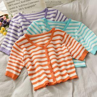 Striped Button-down Crop Knit Top