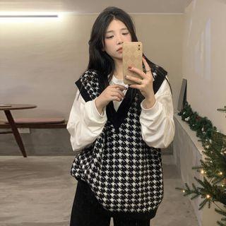 Houndstooth Sweater Vest Black - One Size