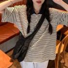 Short-sleeve Striped Polo Shirt Black Stripe - White - One Size