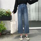 Cropped Washed Wide Leg Jeans