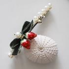 Strawberry Faux Pearl Hair Clip Red Strawberry & Bow - Green - One Size