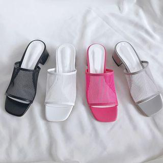 Mesh-detail Kitten-heel Mules