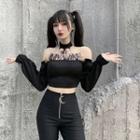 Chain Detail Cold-shoulder Long-sleeve Crop Top