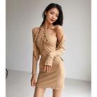 Set: Light Cardigan + Lace-up Halter Mini Dress