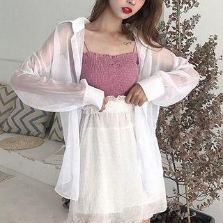 Light Jacket / Set: Spaghetti Strap Top + A-line Mini Skirt