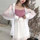 Light Jacket / Set: Spaghetti Strap Top + A-line Mini Skirt
