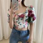 Floral Short-sleeve T-shirt / Pencil Skirt
