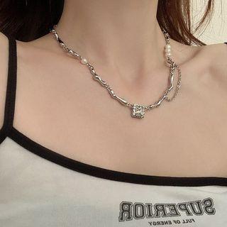 Square Rhinestone Faux Pearl Alloy Choker