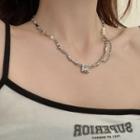 Square Rhinestone Faux Pearl Alloy Choker