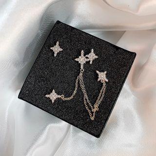 Set: Rhinestone Ear Stud + Chained Ear Cuff 1 Pair - Gold - One Size