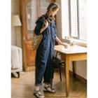 Frilled Capelet Denim Jumpsuit Dark Blue - One Size