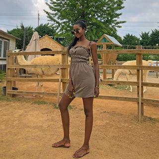 Spaghetti-strap Smocked Linen Blend Dress